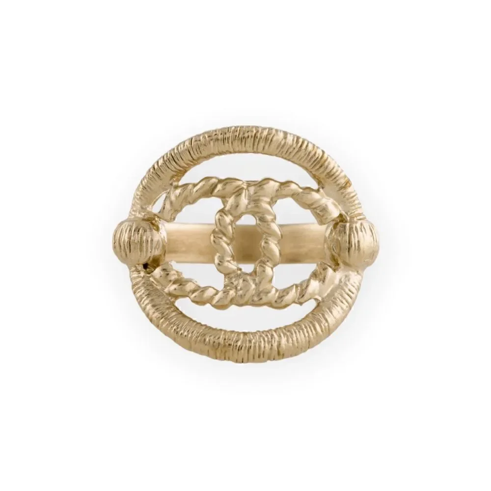 CHANEL CC Gold-Tone Cocktail Ring |Size: 6.5|